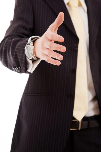 En affärsman med en öppen hand redo att försegla en affär — Stockfoto