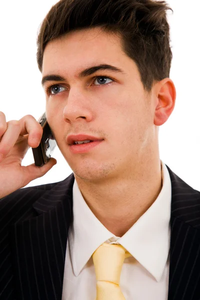 Jovem homem de negócios ao telefone, isolado — Fotografia de Stock