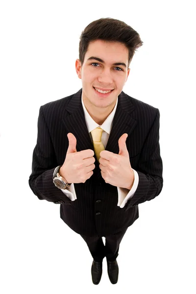 Business full body man going thumb up, isolated on white — Stock Photo, Image