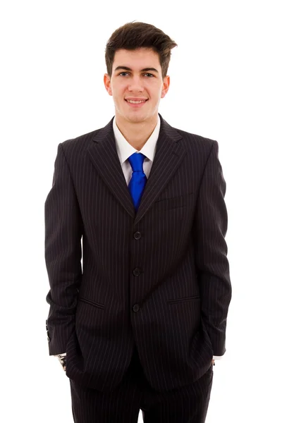Χαρούμενος νεαρός επιχειρηματίας πορτρέτο, απομονωμένα σε λευκό — Φωτογραφία Αρχείου