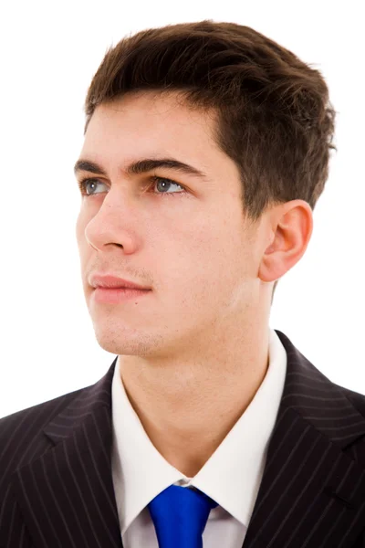 Retrato de hombre de negocios joven pensativo en fondo blanco —  Fotos de Stock