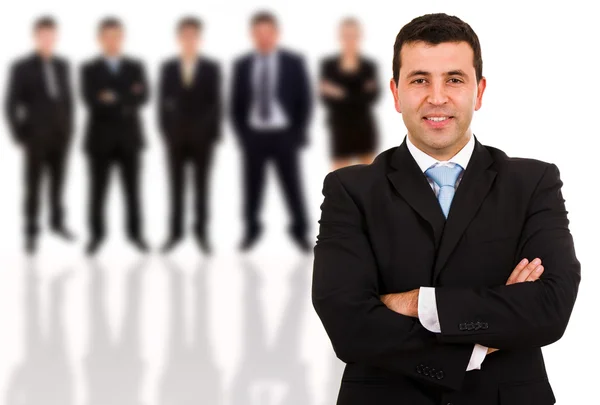 Jonge zakenman en zijn team. geïsoleerd op witte achtergrond — Stockfoto