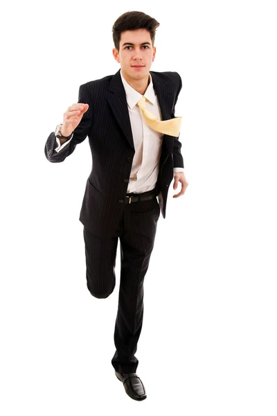 Young business man running isolated on white background — Stock Photo, Image