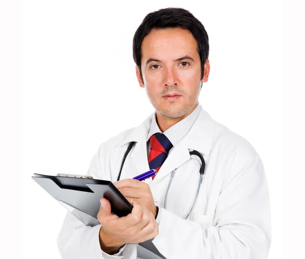Een glimlachende arts. Geïsoleerd over witte achtergrond — Stockfoto