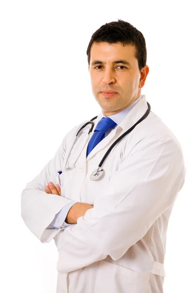 Портрет молодого врача, изолированный на белом фоне — стоковое фото