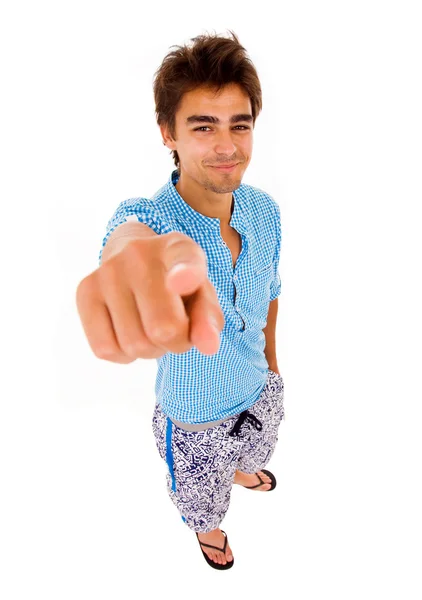 Top view of young casual man full body in a white background — Stock Photo, Image