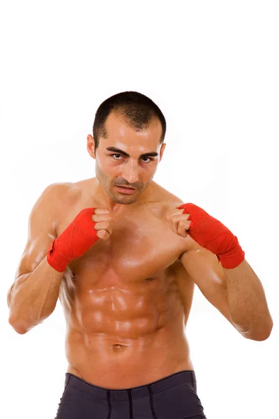 Portrait of young boxer man over white background — Stock Photo, Image