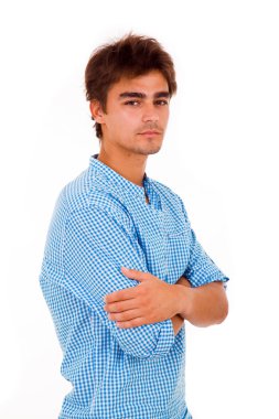 yakışıklı genç bir adam portresi, üzerinde beyaz izole