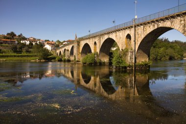 Beautiful Bridge of Ponte da Barca, ancient portuguese village, clipart