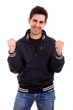 zafer kaldırdı elleriyle heyecanlı bir genç adam portresi ag