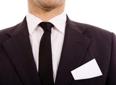 Business man with business card in the pocket clipart