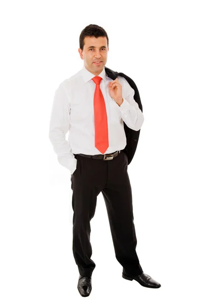 Jovem homem de negócios de corpo inteiro em pé sobre fundo branco — Fotografia de Stock
