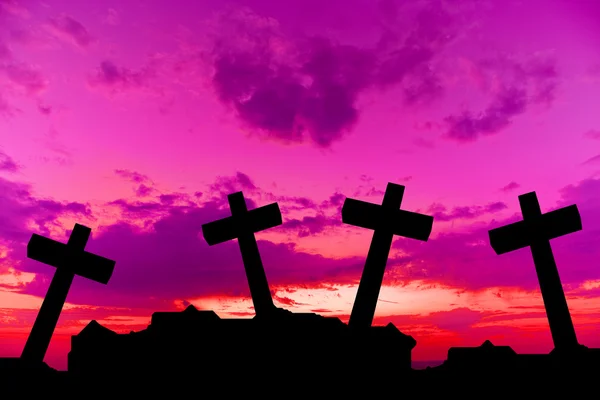 Crosses silhouette at sunset — Stock Photo, Image