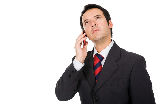 Joven hombre de negocios de confianza hablando por teléfono, aislado en w —  Fotos de Stock