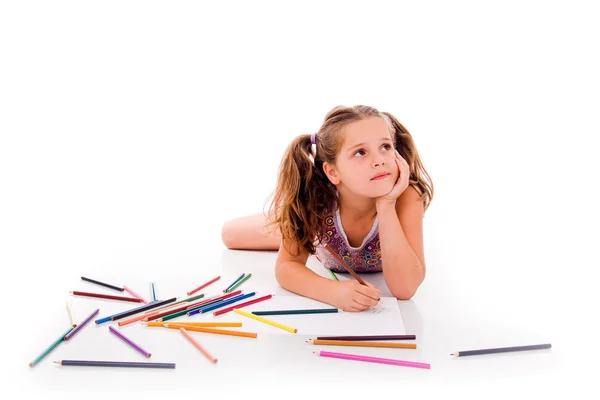 Little girl looking for a drawing concept — Stock Photo, Image