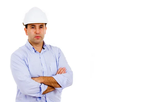 Portrait of young male civil engineer. Isolated on white backgro — Stock Photo, Image