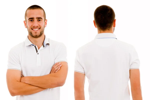 Frente e costas de um jovem casual contra fundo branco — Fotografia de Stock