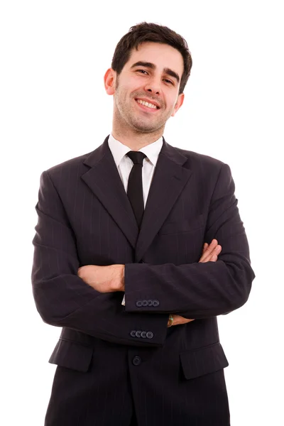 Sorridente giovane uomo d'affari su sfondo bianco — Foto Stock