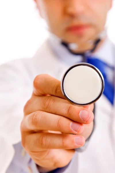 Close-up of a doctor handling his stethoscope. — Stock Photo, Image