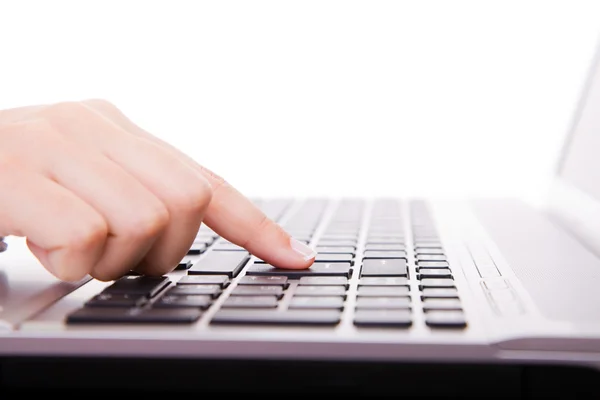 Close up of secretary’s hand touching computer keys during work — Stock Photo, Image