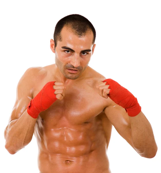 Beyaz arka plan üzerinde genç boksör adam portresi — Stok fotoğraf
