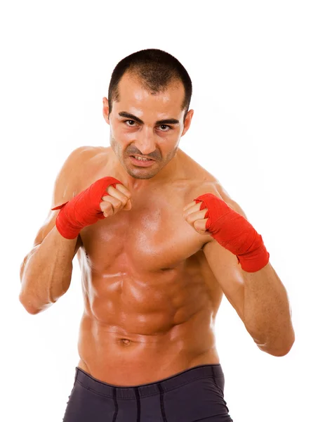 Portrait of young boxer man over white background — Stock Photo, Image