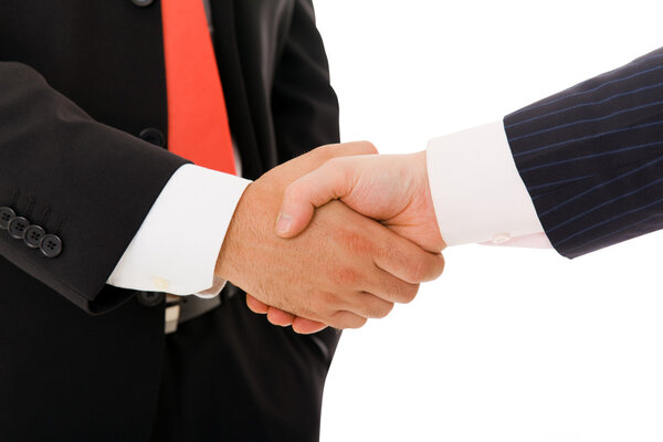 Business handshake on white background
