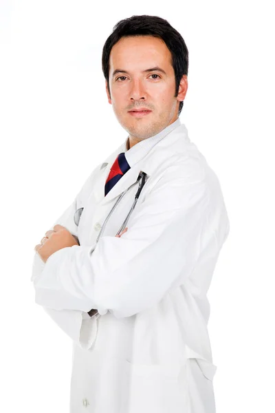 Férfi orvos portré, elszigetelt fehér background — Stock Fotó
