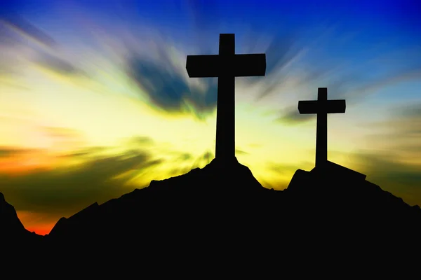 Crosses silhouette at sunset — Stock Photo, Image