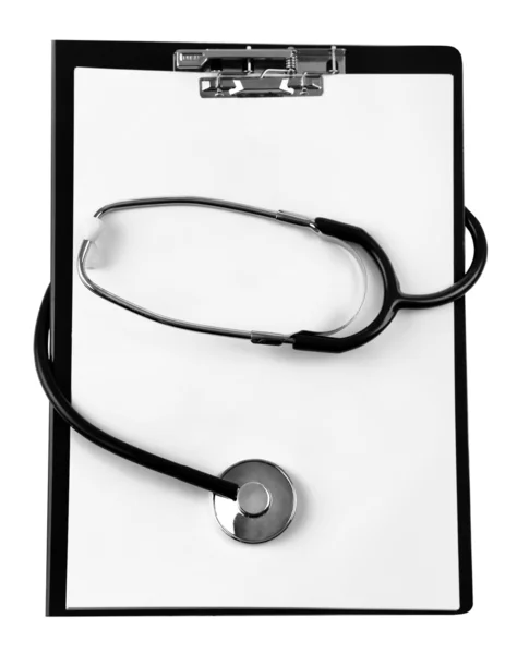 Prázdná schránka s moderním stetoskopem, prostor pro zprávy — Stock fotografie