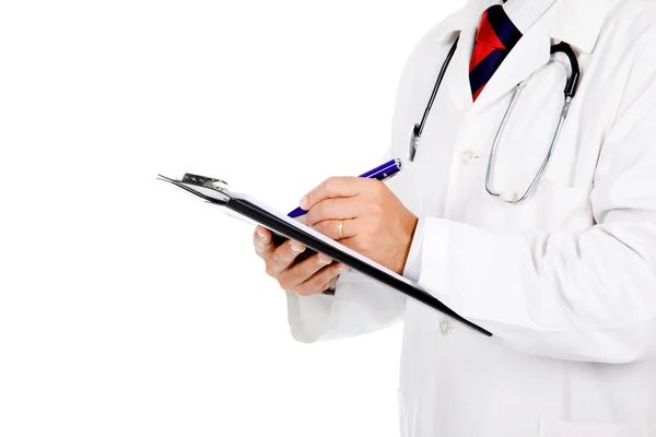 Подробиці написання лікаря на кишені, ізольовані на білому фоні — стокове фото