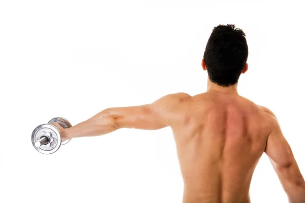 Visão traseira vista de um jovem saudável fazendo exercício no ombro wi — Fotografia de Stock
