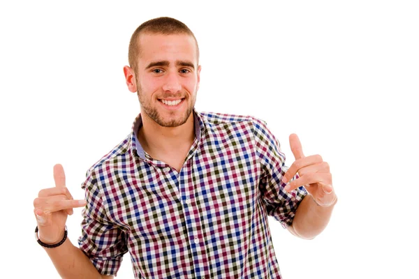 Happy young casual man portrait, isolated on white — Stock Photo, Image