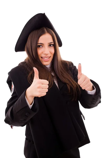 Portrait of a graduating student girl in an academic gown. Isola — Stock Photo, Image