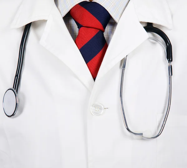 Close up of a doctors lab white coat. Royalty Free Stock Photos