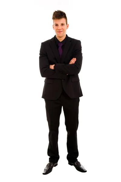 Junger Geschäftsmann voller Körper isoliert auf weißem Hintergrund Stockbild