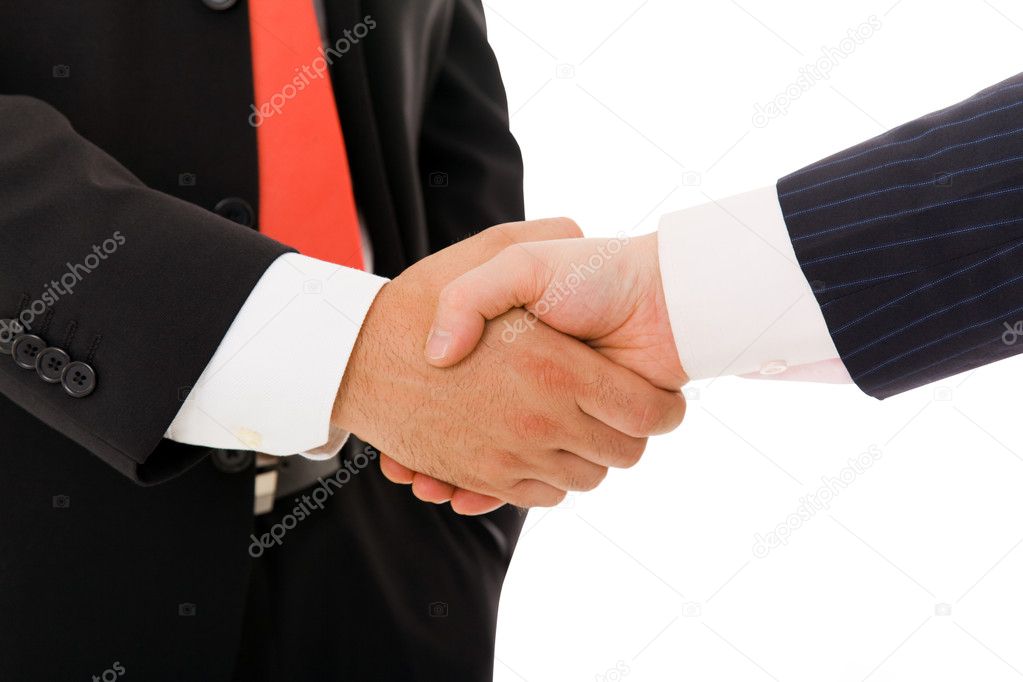 Business handshake on white background