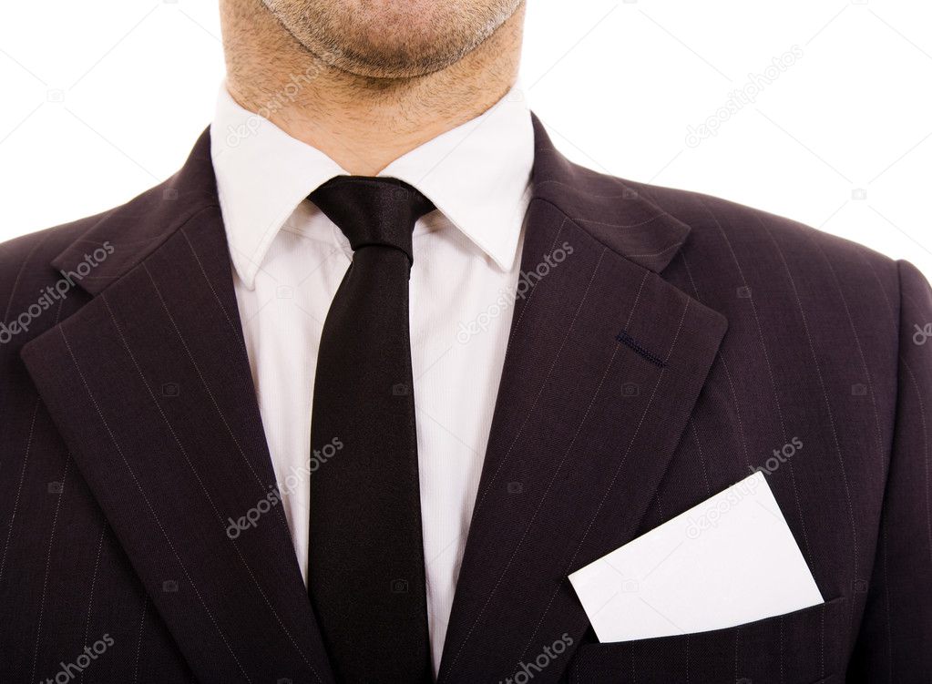 Business man with business card in the pocket