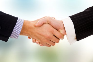 Closeup picture of businesspeople shaking hands, making an agree clipart