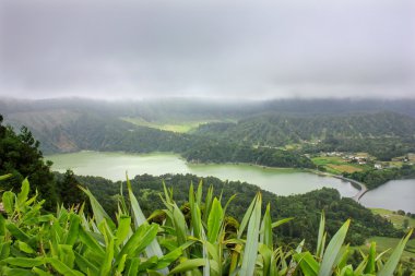 Volcanic lake at sete cidades in Sao Miguel island, Azores clipart