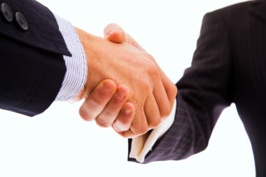 Business men hand shake in white background clipart