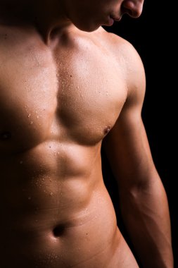 Beauty men torso. Naked body. Isolated on black. clipart