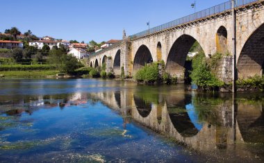 Bridge of Ponte da Barca, ancient portuguese village, on Minho r clipart