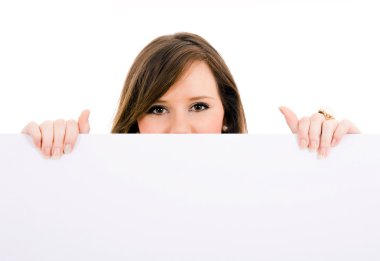 Woman holding a blank billboard clipart