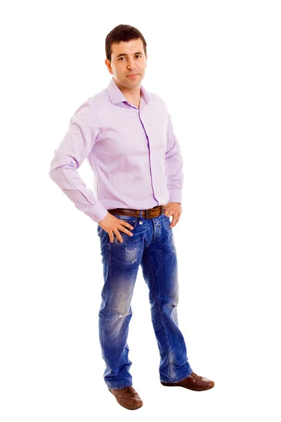 Lässiger junger Mann mit vollem Körper vor weißem Hintergrund — Stockfoto
