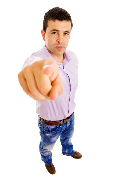 Young man full body pointing to the camera over white background — Stock Photo, Image