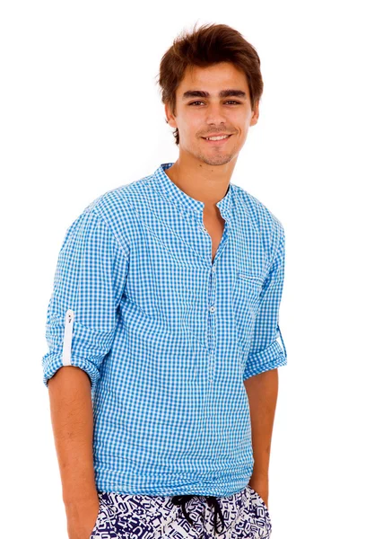 Porträtt av en stilig ung casual man, isolerad på vit — Stockfoto