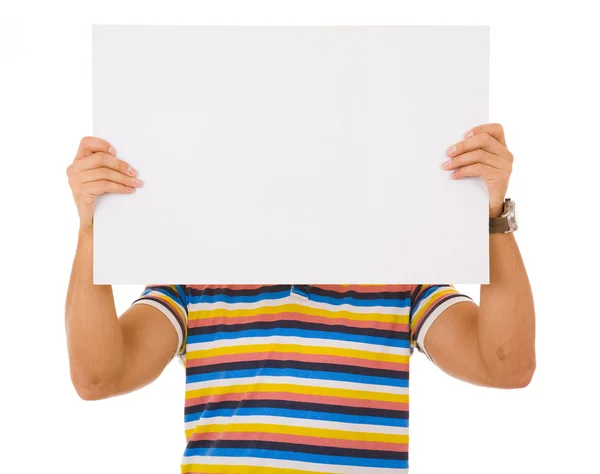 Muž, který držel prázdnou bílou tabuli — Stock fotografie