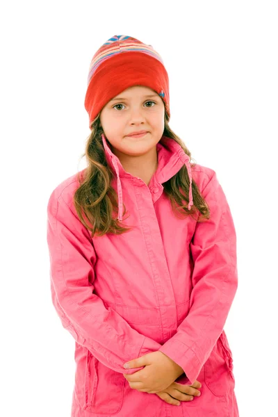 Roztomilý drobná dívka zimní portrét, izolované na bílém — Stock fotografie