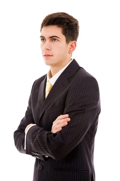 Portret młodego biznesmena zamyślony, na białym tle — Zdjęcie stockowe